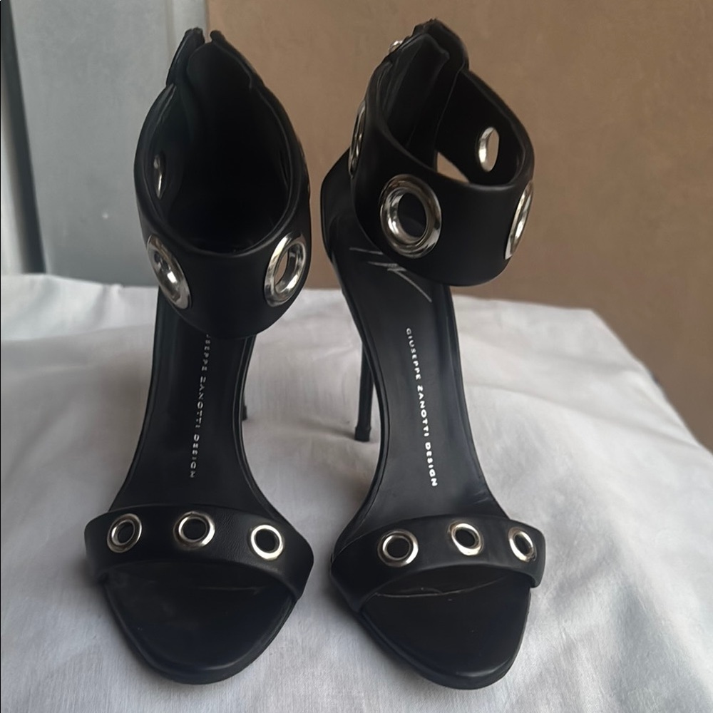 Giuseppe Zanotti Black Leather Grommet Ankle-Strap Stilettos